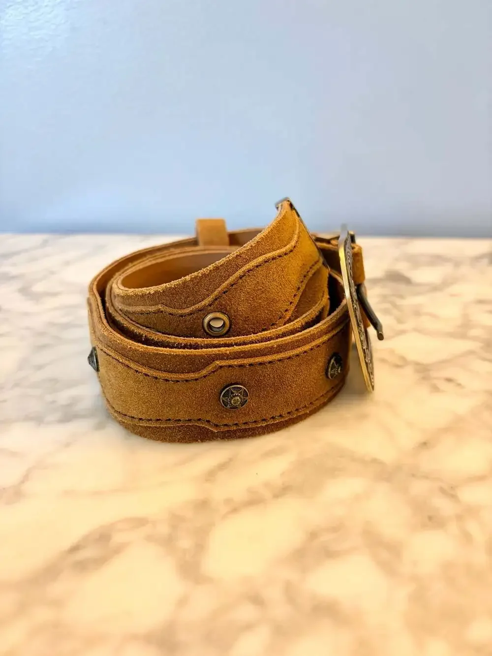 Leather Suede Belt Classic Cowboy Cowgirl Unisex Western Americana